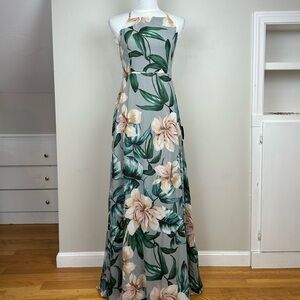 New LULUS Tropical Floral Lace-Up Corset Halter Open Back Cocktail Maxi Dress